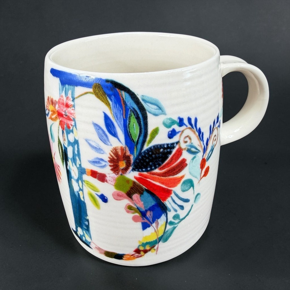 Anthropologie Starla Michelle Halfmann Monogram B Floral Ceramic Coffee Mug 4in